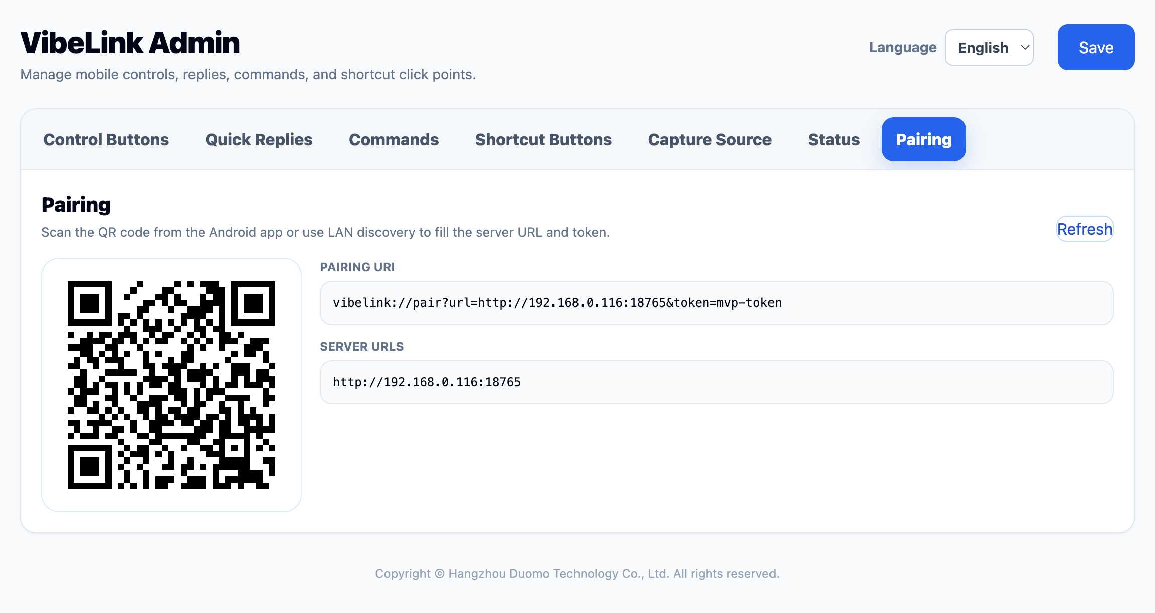 Admin pairing QR code